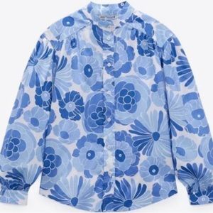 Zara floral button down puff sleeve blouse size XS